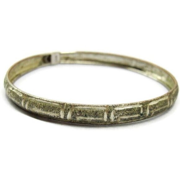Greek Key Flex Pattern Bangle Fold Over Closure Sterling Silver 925 Bracelet Fas - Picture 1 of 11